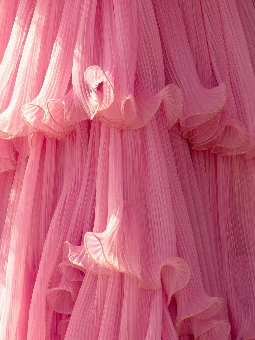 Vanessa |Pink Strapless A-Line Tiered Crinkled Tulle Prom Dress by KissProm