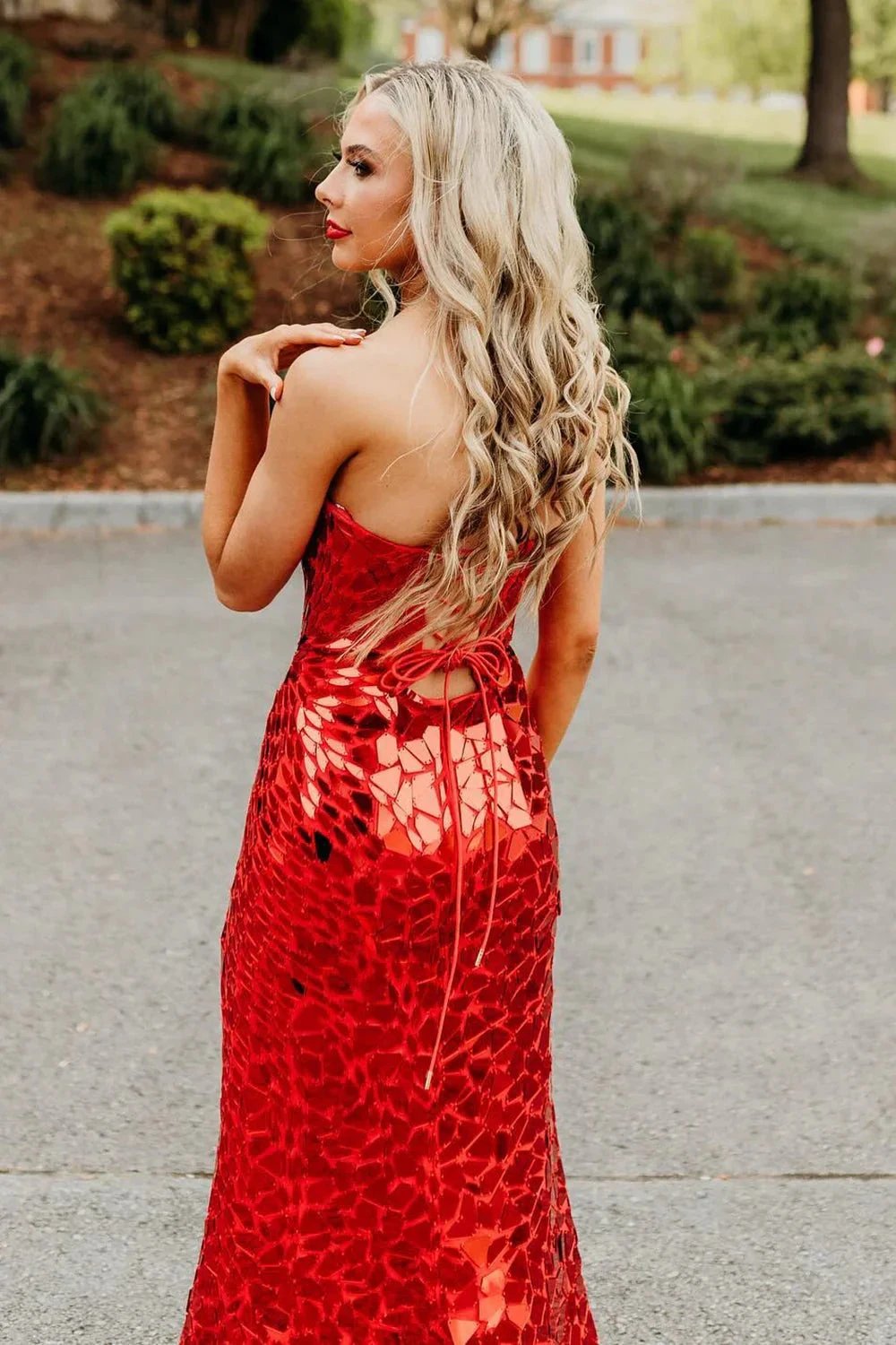 Veilance | Red Strapless Mermaid Sequins Long Prom Dresses With Split by KissProm