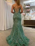 Veilure | Green Spaghetti Straps Sequins Mermaid Prom Dress with Slit by KissProm