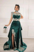Samt Dunkelgrün Langes Meerjungfrau Ballkleid mit Schlitz