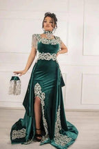 Samt Dunkelgrün Langes Meerjungfrau Ballkleid mit Schlitz