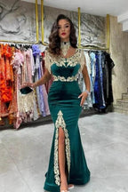 Velvet Long Evening Dress Designer Lace Sleeveless Prom Dress With Slit by misshow.com