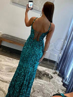 Velvetia | Sparkly Sheath V Neck Sequins Long Prom Dresses With Split by KissProm