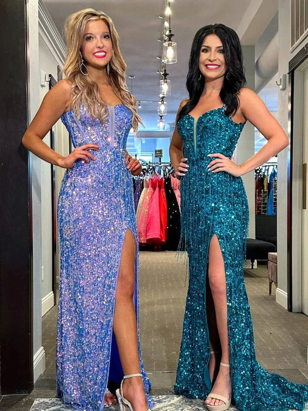 Velvetia | Sparkly Sheath V Neck Sequins Long Prom Dresses With Split by KissProm