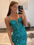 Velvetia | Sparkly Sheath V Neck Sequins Long Prom Dresses With Split by KissProm