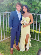 Venicia | V-Neck Yellow Chiffon Ruffles Long Prom Dresses with Slit by KissProm