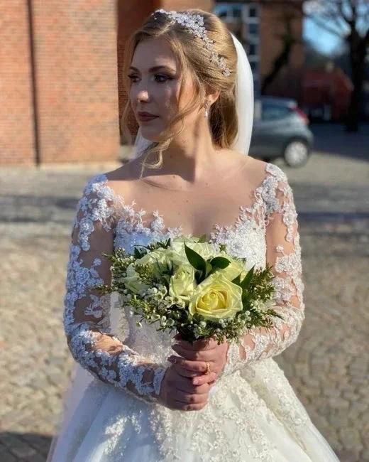 Vintage A-line Lace Wedding Dresses With Sleeves by misshow.com