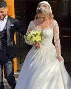Vintage A-line Lace Wedding Dresses With Sleeves by misshow.com