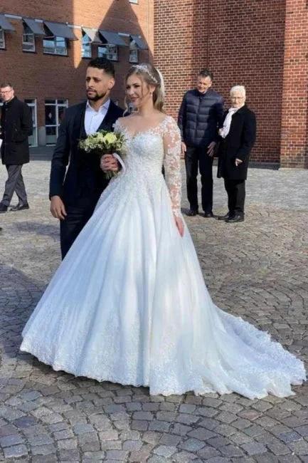 Vintage A-line Lace Wedding Dresses With Sleeves by misshow.com