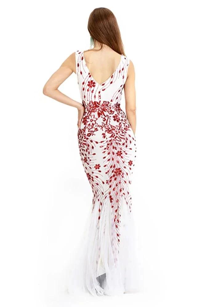 Vintage Beadings Mermaid Evening Gowns V-Neck Floor Length Prom Dress by misshow.com