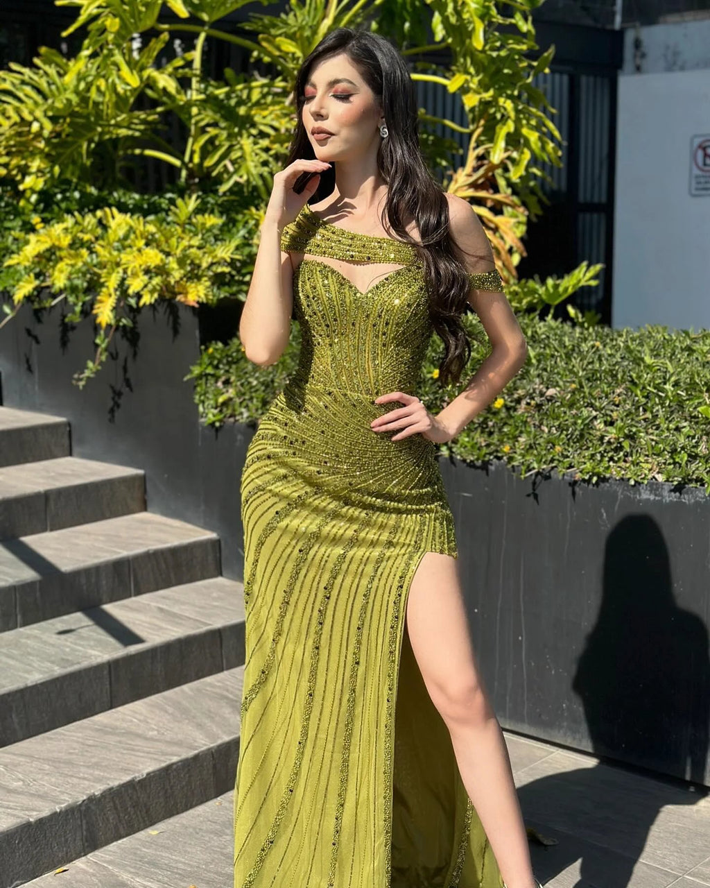 Vintage Column Chiffon Satin Sweetheart Cap Sleeve Prom Dress With Sequined Split by misshow.com