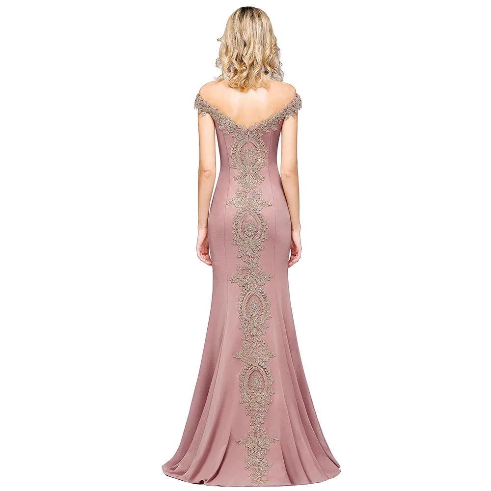 Vintage Column Off-The-Shoulder Sleeveless Satin Prom Dress by misshow.com
