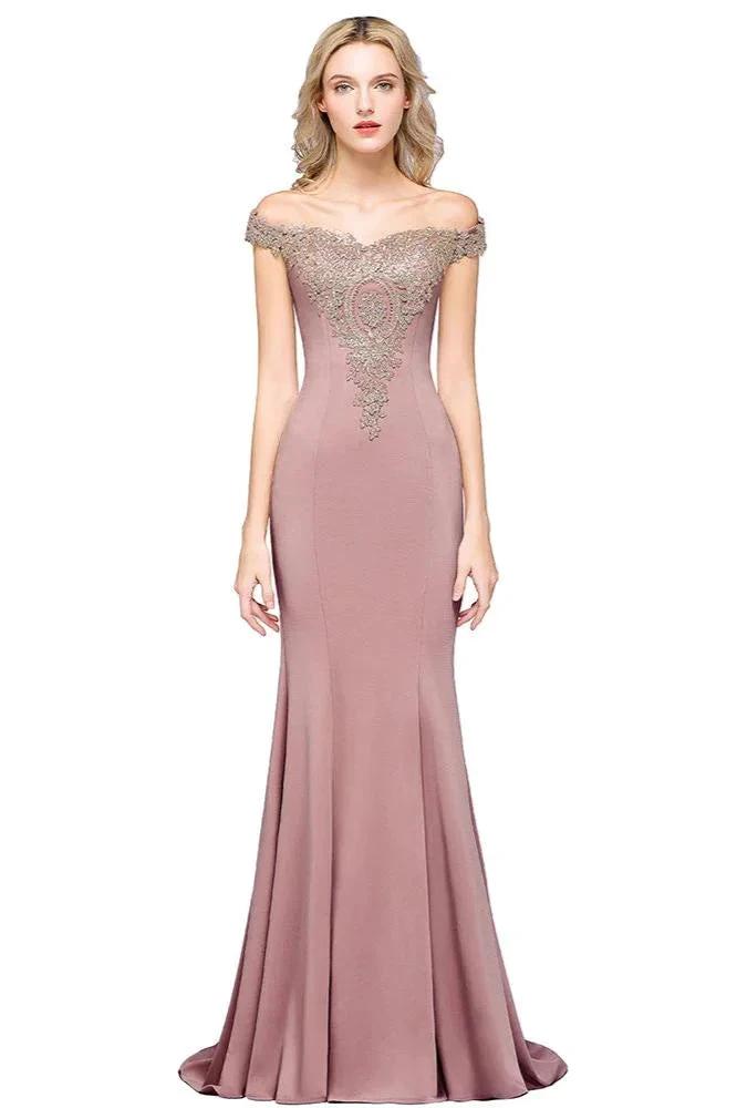 Vintage Column Off-The-Shoulder Sleeveless Satin Prom Dress by misshow.com