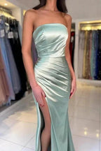 Vintage Column Satin Sleeveless Prom Dresses With Ruffles by misshow.com