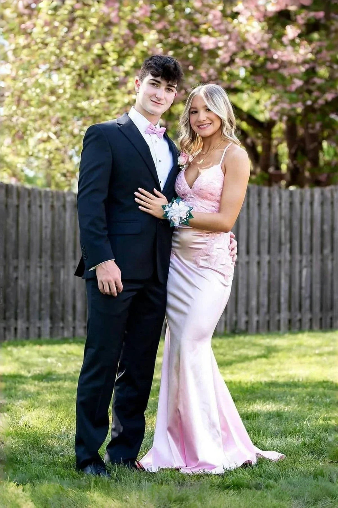 Vintage Column Satin Spaghetti Straps Sleeveless Prom Dress With Appliques by misshow.com