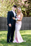 Vintage Column Satin Spaghetti Straps Sleeveless Prom Dress With Appliques by misshow.com