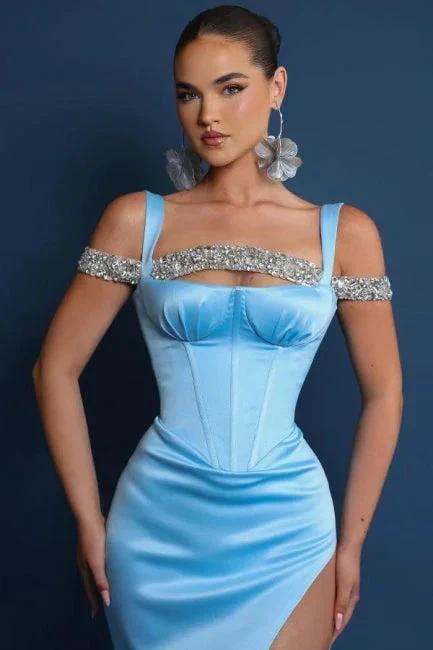 Vintage Column Satin Square Sleeveless Prom Dresses With Split Front by misshow.com