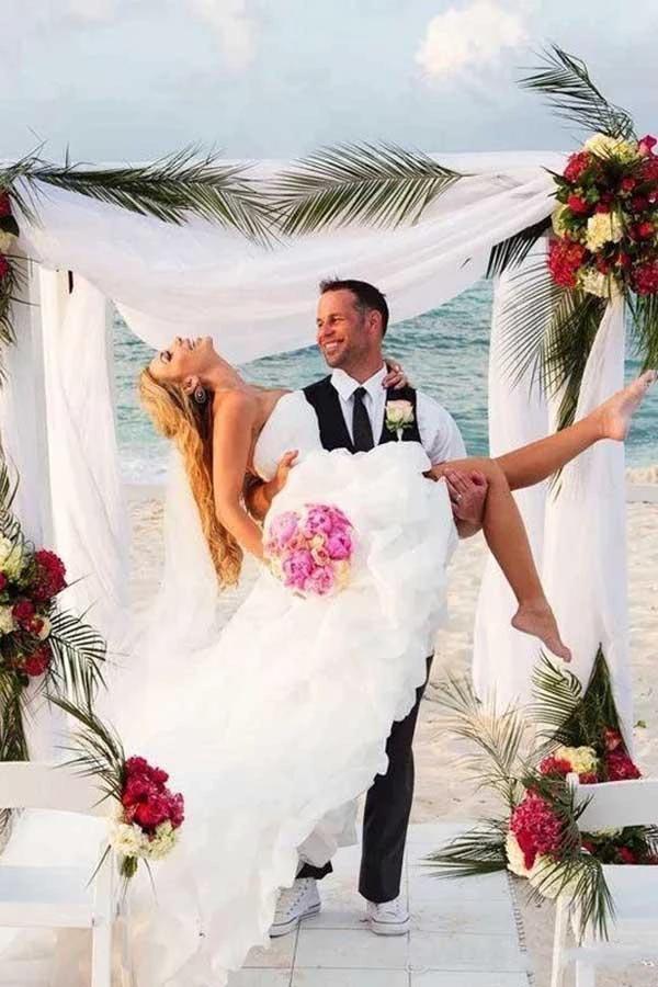 Vintage High Low Beach Weddign Dresses Strapless White Wedding Dresses WD297 by pgmdress