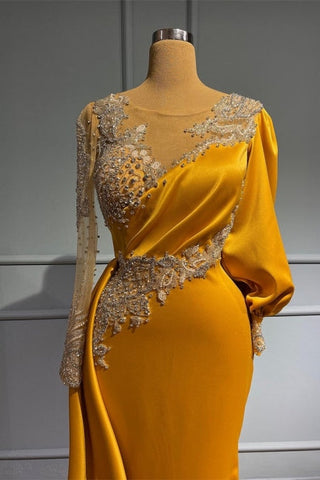 Vestido de fiesta vintage asimétrico con mangas largas y apliques de cuentas y joya