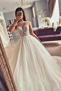Vintage Jewel Long Sleeves Lace A-Line Tulle Wedding Dresses by misshow.com