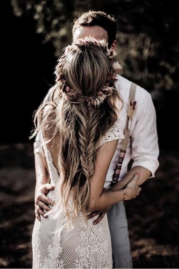 Vintage Lace Rustic Wedding Dresses Cap Sleeve Boho Wedding Gowns WD548 Main Image