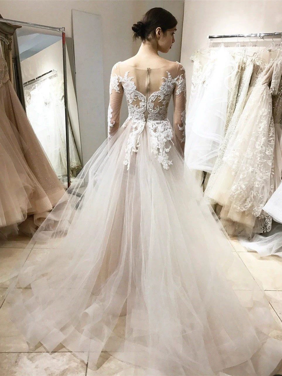 Vintage Lace Wedding Dresses Ball Gown with Long Sleeves WD320 by pgmdress