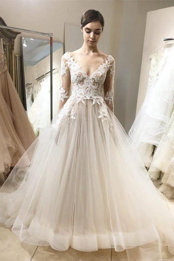 Vintage Lace Wedding Dresses Ball Gown with Long Sleeves WD320 by pgmdress