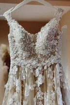 Vintage Long A-line Lace Wedding Dresses With Train by misshow.com