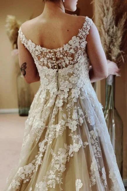 Vintage Long A-line Lace Wedding Dresses With Train by misshow.com