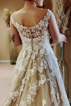 Vintage Long A-line Lace Wedding Dresses With Train by misshow.com