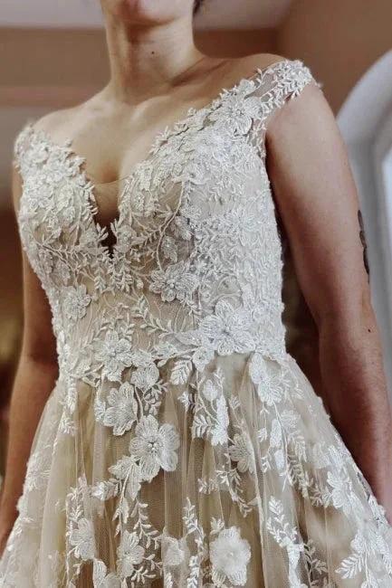 Vintage Long A-line Lace Wedding Dresses With Train by misshow.com