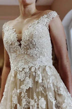 Vintage Long A-line Lace Wedding Dresses With Train by misshow.com