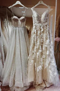 Vintage Long A-line Lace Wedding Dresses With Train by misshow.com