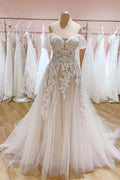 Vintage Long A-Line Off-the-Shoulder Sweetheart Backless Tulle Wedding Dress by BIZTUNNEL