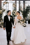 Vintage Long A-line Square Neck Lace Wedding Dress with Long Sleeves by misshow.com