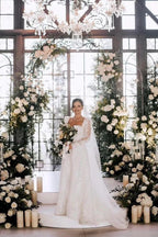 Vintage Long A-line Square Neck Lace Wedding Dress with Long Sleeves by misshow.com