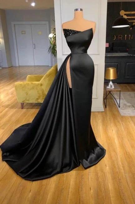 Vintage Long Black Sleeveless Evening Dresses Prom Dresses With Slit by misshow.com
