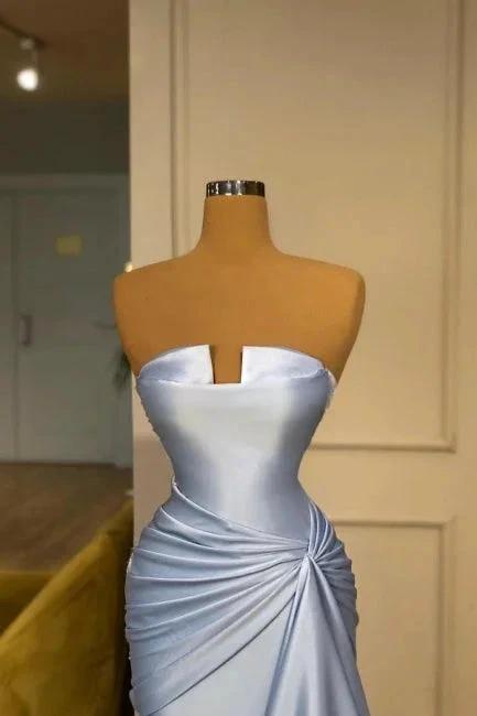 Vintage Long Blue Mermaid Evening Dresses Simple Sleeveless Prom Dresses by misshow.com