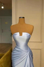 Vintage Long Blue Mermaid Evening Dresses Simple Sleeveless Prom Dresses by misshow.com