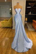 Vintage Long Blue Mermaid Evening Dresses Simple Sleeveless Prom Dresses by misshow.com