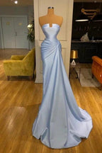 Vintage Long Blue Mermaid Evening Dresses Simple Sleeveless Prom Dresses by misshow.com