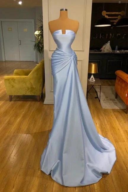 Vintage Long Blue Mermaid Evening Dresses Simple Sleeveless Prom Dresses by misshow.com