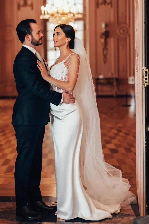 Vintage Long Mermaid Beading Sleeveless Wedding Dresses With Lace by misshow.com