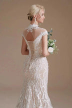 Vintage Long Mermaid High-neck Lace Wedding Dress with sleeves by BIZTUNNEL