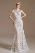 Vintage Long Mermaid High-neck Lace Wedding Dress with sleeves by BIZTUNNEL