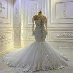Vintage Long Sleeve Appliques Lace Beading Sequins Mermaid Wedding Dress by BIZTUNNEL