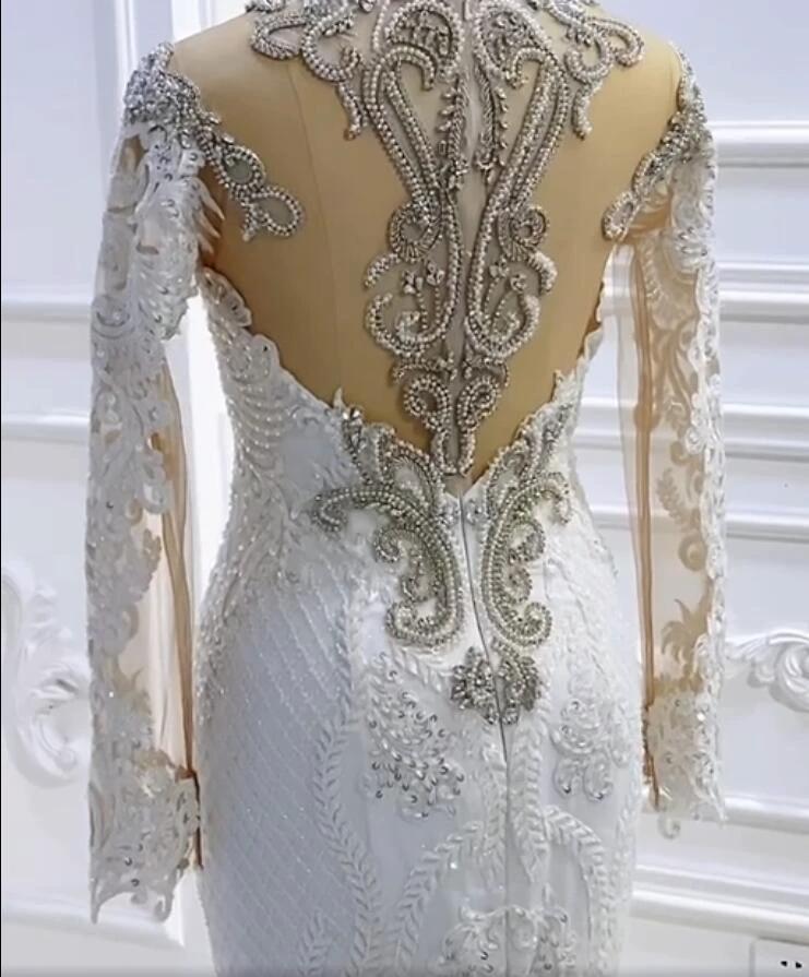 Vintage Long Sleeve Appliques Lace Beading Sequins Mermaid Wedding Dress by BIZTUNNEL