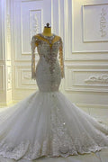 Vintage Long Sleeve Appliques Lace Beading Sequins Mermaid Wedding Dress by BIZTUNNEL
