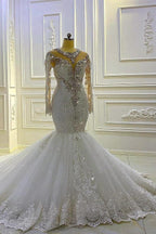 Vintage Long Sleeve Appliques Lace Beading Sequins Mermaid Wedding Dress by BIZTUNNEL