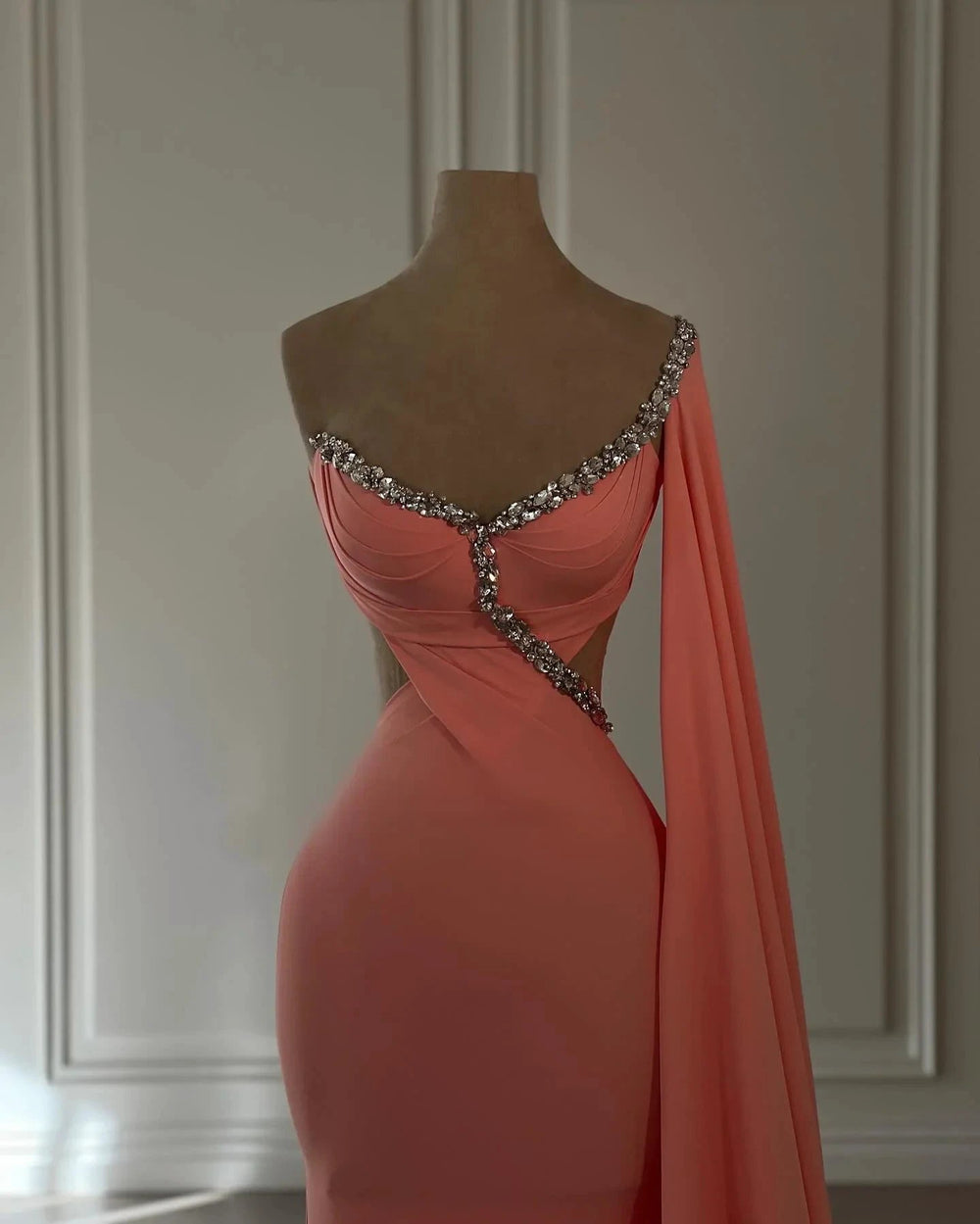 Vintage Mermaid Chiffon Scoop Cap Sleeve Prom Dresses With Rhinestone by misshow.com